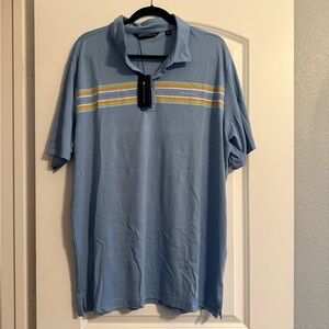 Travis Mathew Blue Polo with Yellow Stripes
